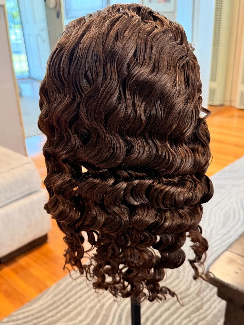 22” Chocolate Brown Deep Wave Curly Lace Front Human Hair Wig 200% Density #226